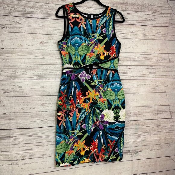 Nicole by Nicole Miller Tropical Print Sleeveless Cutout Dress Medium - Picture 2 of 7